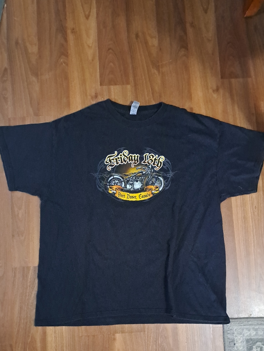 Gildan Black Short Sleeve Tee with Yellow Motorcycle Graphic